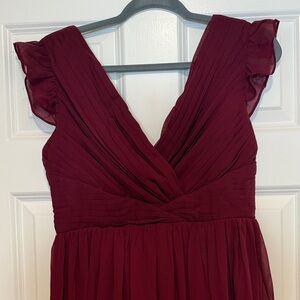 Lulu's Deep Red Maxi Dress with Flutter Sleeves